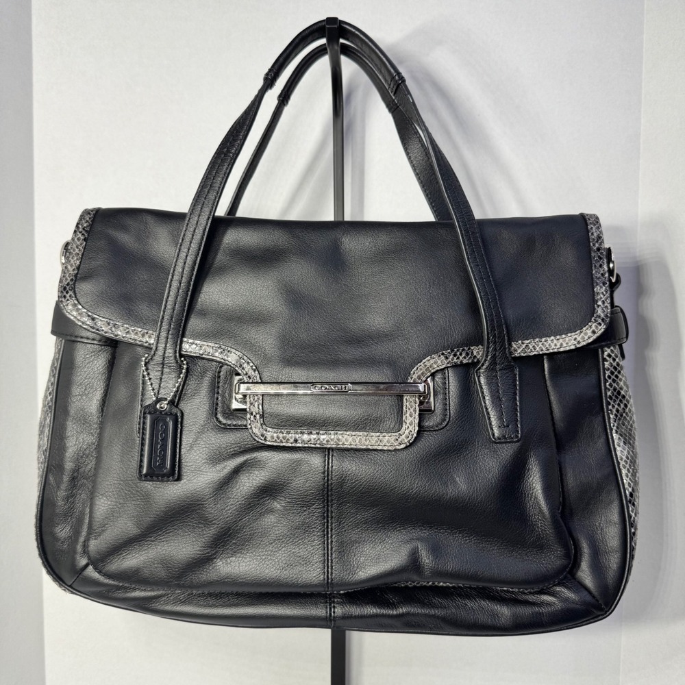 Coach Taylor Marin Satchel Black Leather Snakeskin Tote Bag #A1176-F23301 NWT